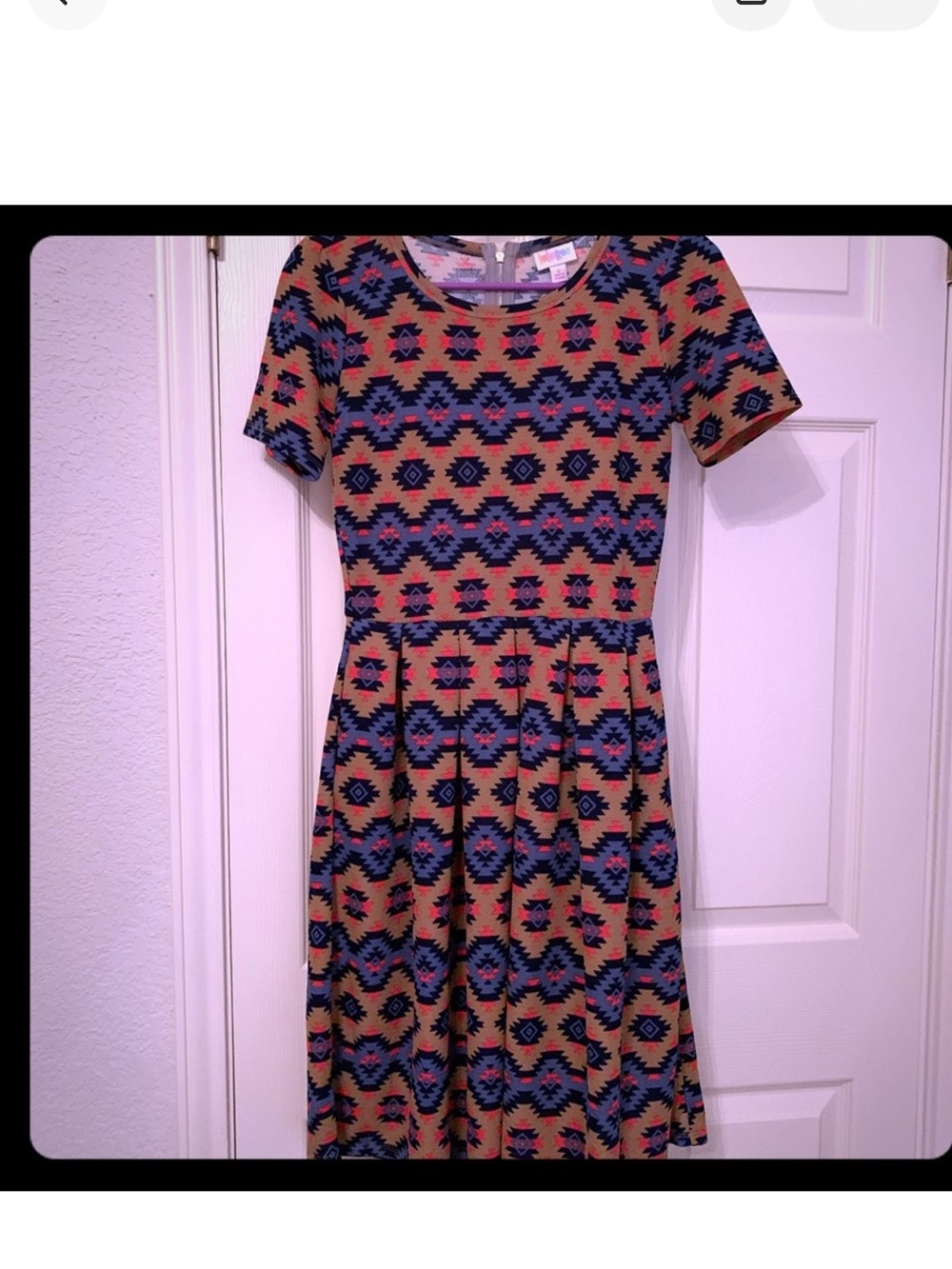 NWOT Lularoe Amelia Size Small Dress Short Sleeve Dress - Blue, Pink, Tan